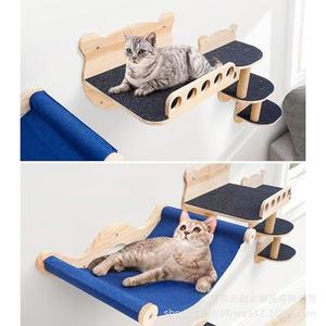 Estructura de madera para trepar para gatos, montada en la pared, de 4 niveles, con hamaca y plataforma rascadora, para gatos de interior, juguete para mascotas. - Product Image 3