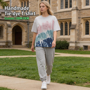 Camiseta HuaYi con Certificación OEKO-TEX y GOTS, Teñida con Técnica Tie Dye en Tonos Pastel, Informal y Minimalista, de Algodón Transpirable, Holgada, Personalizada para Mujer - Product Image 1