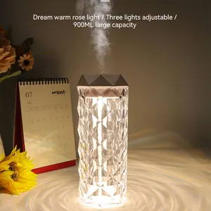 New Creative 900ml High Capacity Nano Fine Fog Air Humidifier Mini Usb Table Bedroom Crystal Rose Night Light Humidifier