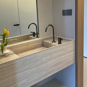 Moderno Beige travertino in pietra naturale lavabo da bagno lavabo da tavolo da lavoro <span class=keywords><strong>per</strong></span> Villa decorazione d'interni vanità - Product Image 1