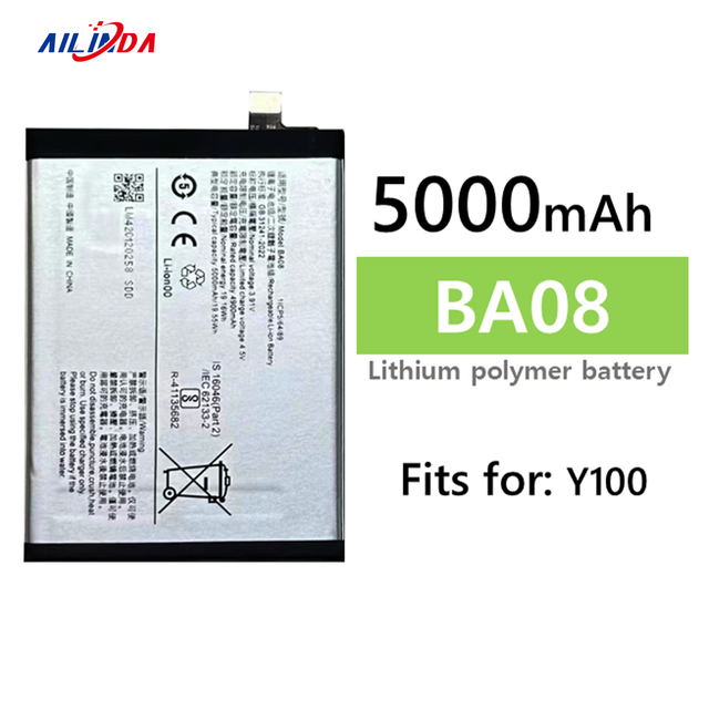 High Quality 5000mAh Li-polymer BA08 Replacement Mobile Phone Battery for VIVO Y100 Double IC Protection
