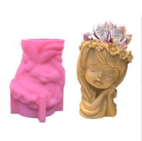 HY 3D – Pot de fleur en plâtre de béton, tête de fille magnifique, moule en Silicone, Vase de plantation succulente, moule en argile de ciment