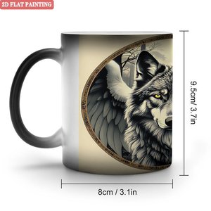 Taza Mágica de Cerámica Negra Esmerilada de 11 oz que Cambia de Color con Diseño de Lobo - Product Image 1
