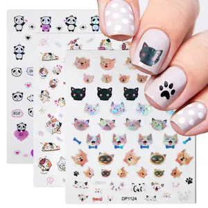 Auto Adesivo Holográfico 4D Animais Panda Cat Dog Laser Dos Desenhos Animados Adesivos de Unhas