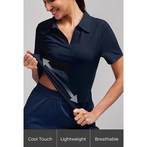 FOXA Polo de golf para mujer, manga corta, cuello en V, azul marino, M, top deportivo anti-UV - Product Image 4