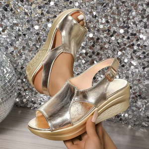 Sandales compensées grandes tailles pour femmes, nouvelle collection été, plateforme évidée à semelle épaisse, style romain européen et américain, vente en gros en stock - Product Image 1