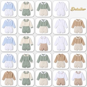 Bộ quần áo trẻ em sơ sinh chất liệu cotton cao cấp bán buôn, áo sơ mi dài tay xếp ly, quần đùi, thời trang thiết kế trẻ em, bộ vest lịch lãm - Product Image 3