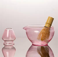 En stock, bol à matcha en verre transparent givré multicolores de haute qualité avec bec verseur, ensemble de support pour chawan à matcha pour la cérémonie du thé matcha