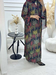 Leduo Customized Plant Print Modest Floor Length Dress Smocked Cuff <b>Abaya</b> for Muslim <b>Women</b> - Product Image 2