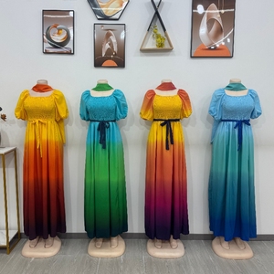 Nouvelle Robe d'été décontractée pour femme, plissée, à volants superposés, couleur dégradée, coupe ample et élégante, à manches courtes - Product Image 2
