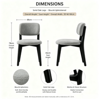 Chaise de salle à manger moderne en bouclette avec pieds en chêne noir, chaise de cuisine rembourrée, chaise d'appoint nordique pour salle à manger et salon