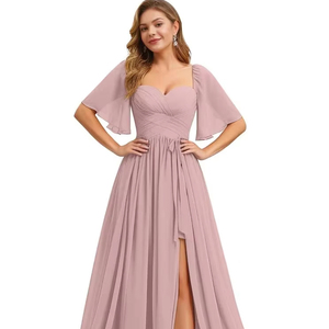 Abito <span class=keywords><strong>da</strong></span> sera lungo in chiffon con scollo quadrato, taglie forti, ideale per feste, damigelle, banchetti e presentazioni - Grande successo! - Product Image 1