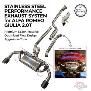 ท่อไอเสียแบบ Catback สแตนเลส Vortex พร้อมวาล์ว สำหรับ Alfa Romeo Giulia 2.0T ปี 2016-2024 ปลายท่อคาร์บอนไฟเบอร์คู่ เชื่อม TIG พร้อมขายึด - Product Image 1