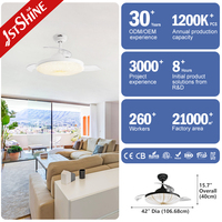Ventilador de Techo Inteligente 1stshine Retráctil con Iluminación de 3 Colores, Bajo Consumo de Energía, Ahorro Energético, con Aspas Ocultas