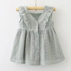new designs kids clothing baby girl princess dress lace falbala v-neck frock designs