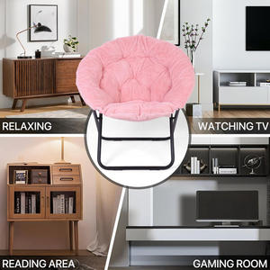 Chaise soucoupe pliante en fausse fourrure cadre en métal surdimensionné grand confortable fourrure rembourré doux confortable <span class=keywords><strong>rose</strong></span> lune chaise avec repose-pieds pouf - Product Image 5