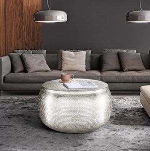 Aluminium Round Hammered Brass Drum <b>Side</b> <b>Table</b> and Coffee <b>Table</b> Container Lid Removable for Bedroom Living Room Contemporary - Product Image 5