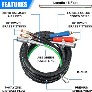 15ft 3 trong 1 <span class=keywords><strong>ABS</strong></span> & điện không khí điện phanh dòng Hose bọc 7 cách cáp điện lắp ráp cho bán xe tải Trailer máy kéo - Product Image 2