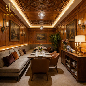 Tavolo Vintage in Legno Massello di Alta Qualità e Sedia in Pelle, Divano a U Imbottito, Arredamento per Caffè, Hotel e Ristoranti - Product Image 3