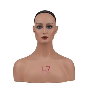 带肩膀的人体模型头人体模型展示假发柔软安全无味的聚氯乙烯人体模型头