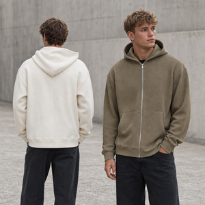 Sweat à capuche personnalisé avec fermeture éclair, style vintage, épais, coupe oversize, en tissu gaufré, vierge, en coton et polyester, pour homme - Product Image 1