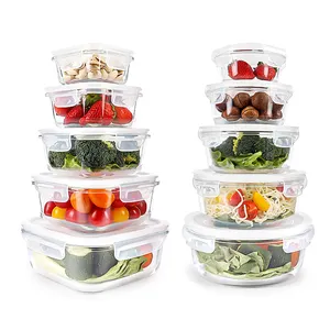 Wholesale 150ml 320ml 500ml 800ml 1150ml round/square glass storage container salad bowl for food with airtight lock lid