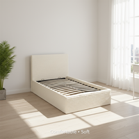 Cama de Plataforma Transversal Beige Gris con Tapizado de Tela, Tamaño Queen/King, con Almacenamiento y Sistema de Elevación a Gas