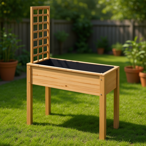 Jardinière surélevée en bois avec treillis pour plantes grimpantes, pot de fleurs d'extérieur avec pieds et trous de drainage - Product Image 2