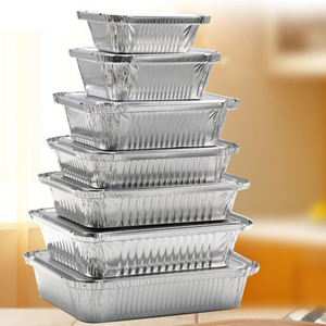 特注アルミ箔食品容器漏れ止めふた付き使い捨て滑らかな壁航空会社ケータリング用品食品包装 - Product Image 5
