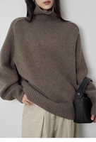 Pull en cachemire personnalisé pour femme, col roulé, coupe ample, tricoté à la machine, anti-boulochage, idéal pour l'hiver