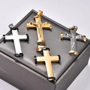 Collier pendentif croix crucifix Jésus en acier inoxydable pour femmes et hommes, bijoux amulette en métal avec breloques de prière pour la <span class=keywords><strong>foi</strong></span> chrétienne - Product Image 2