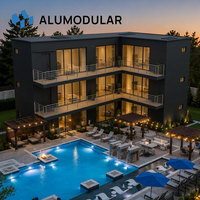 Chambre d'hôtel de type boutique, bâtiment modulaire préfabriqué, structure en acier léger, revêtement en aluminium, entièrement meublée, livraison rapide, concepteur