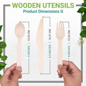 Cuillère en bois Vintage biodégradable écologique, fourchette couteau ensemble de couverts jetables en bois pour <span class=keywords><strong>la</strong></span> nourriture - Product Image 4