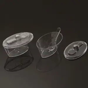 Tek kullanımlık tatlı bardak temizle bardak ve tabaklar kahve fincanları kapaklı kaşık PS parti Mini jöle kase plastik kullanımlık plastik altın