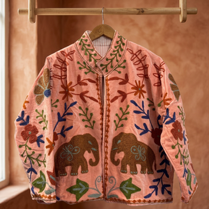 Handmade Vintage Kantha <b>Velvet</b> <b>Jacket</b> Women Floral Embroidered Elephant Design Winter Short Coat Bohemian Ethnic Outerwear - Product Image 3