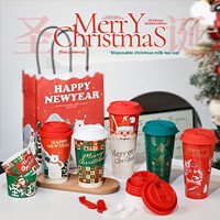 Gobelets jetables en plastique PP transparent écologiques pour thé au lait, 90 unités, thème Noël, étiquette moulée, 500ml 520ml 600ml, marque MZH, personnalisables