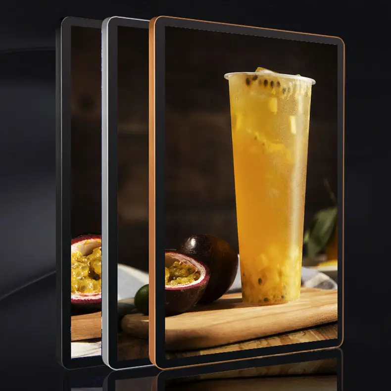 Gold framed menu board restaurant metal aluminum framed magnetic advertising acrylic split reinforced ultra-thin LED light box