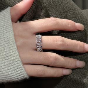 Bague à la mode européenne et américaine, argent pur S925, style antique de luxe léger, incrustée de zircon, style simple et basique, personnalisable - Product Image 2