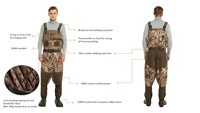 Wader de chasse respirant camouflage LYWISH, wader imperméable avec poche poitrine, wader à bottes 1200g Thinsulate pour la chasse au canard