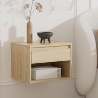 Table de chevet murale en bois sans poignée avec tiroir de rangement et étagère ouverte, MOQ 300