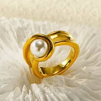 Bague en acier inoxydable poli épaisse, avec nœud torsadé et fausse perle, bijou tendance pour femme au quotidien