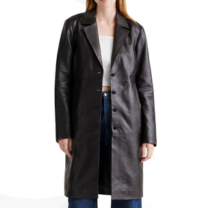 Abrigo Largo de Cuero Genuino para Mujer, Estilo Trench, Nuevo, Ropa de Exterior, Abrigos de Cuero para Mujer, Superventas - Product Image 1