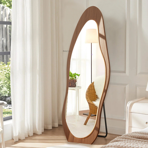 Bán buôn mặc quần áo lượn sóng đóng khung Led Gương đứng espejos trang trí nội thất không thường xuyên đầy đủ cơ thể gương sàn gỗ Led Gương với ánh sáng - Product Image 2