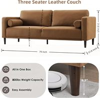 Mid-Century Dekor-Sofa für Wohnzimmer Kunstleder-Couch mit Tiefsitz 3-Sitzer Heimsofa für Büro Schlafzimmer Apartment