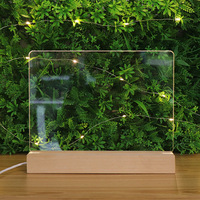 Tableau d'écriture de messages de veilleuse en acrylique en gros avec base en bois rectangulaire veilleuse à LED USB pour la décoration
