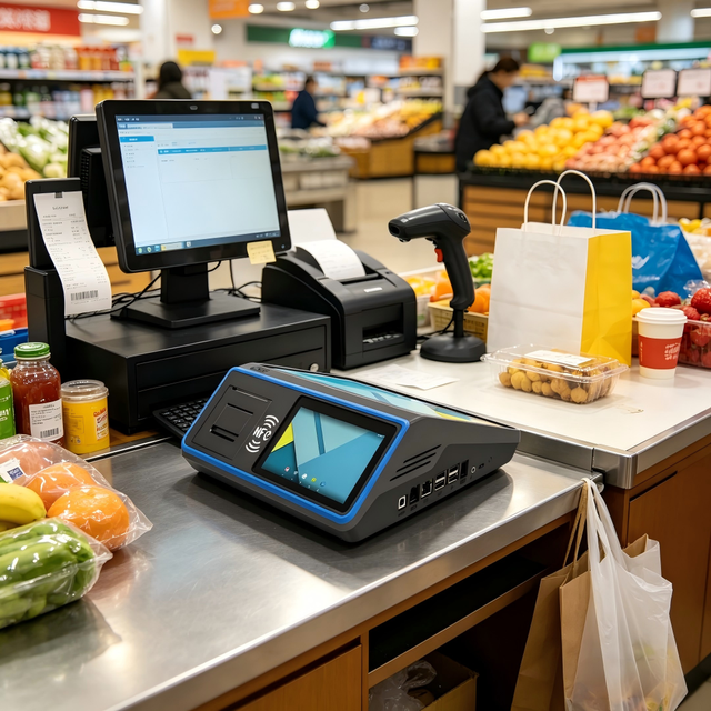 10.1'' Compact Desktop POS Terminal CE FCC RoHS Certified with Barcode Scanner SDK Enabled 32GB Storage for Store