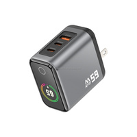 Adaptor Daya Cepat Desktop USB GaN 65W Ringkas 2 Tipe C 1 USB a Stasiun Pengisian Daya dengan Layar 65W PD3.0 PPS untuk iPhone 18 17