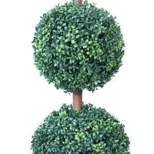 Dreifachkugeln Topiary Kugelpflanze künstlicher Topiary-Kugelbaum Buchsbaum Topiary mit Eisen-Stiefbaum Kunststoff-Topf