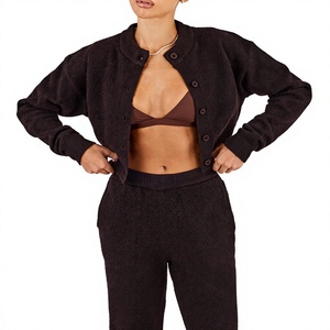 OEM New Arrival Knit Two Piece Set Cardigan Sweater Color <b>Block</b> Autumn Women's Vintage Fit Flare Elastic Waist Crew Neck Dress - Product Image 3