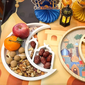 Plateau de service flexible en bois et nacre, style bohème, Ramadan Eid Mubarak |   Plateau décoratif fait main en nacre pour boissons - Product Image 5